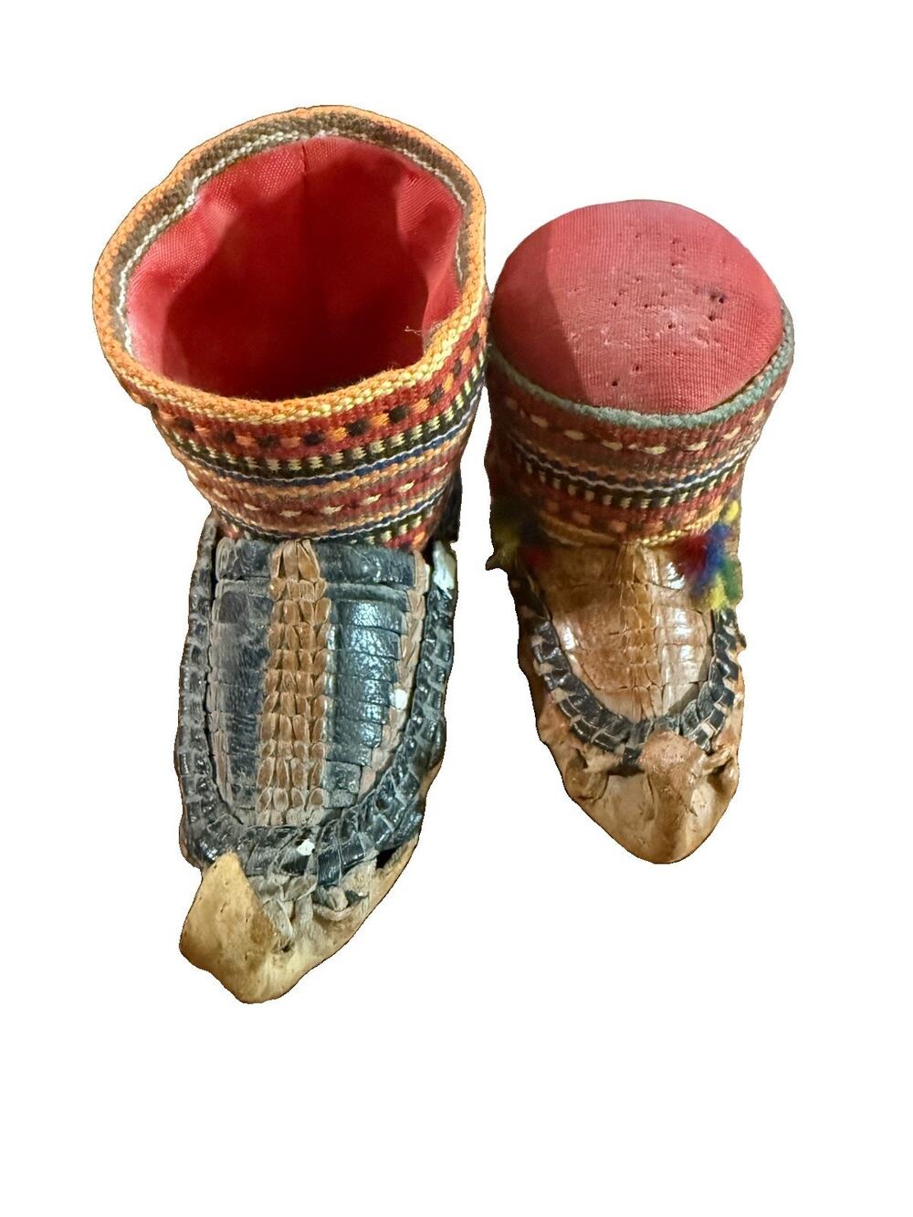 Vintage Balkan Opanak Shoe Pin Cushion Set Miniature Folk Art Sewing Notions